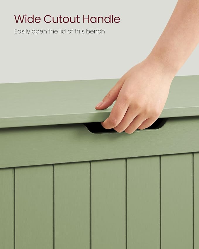 VASAGLE Storage Chest, 29.9 Inches Width Storage Bench, Entryway Bench with 2 Safety Hinges, Shoe Bench, Farmhouse Style, for Entryway, Bedroom, Living Room, Laurel Green ULHS011C01
