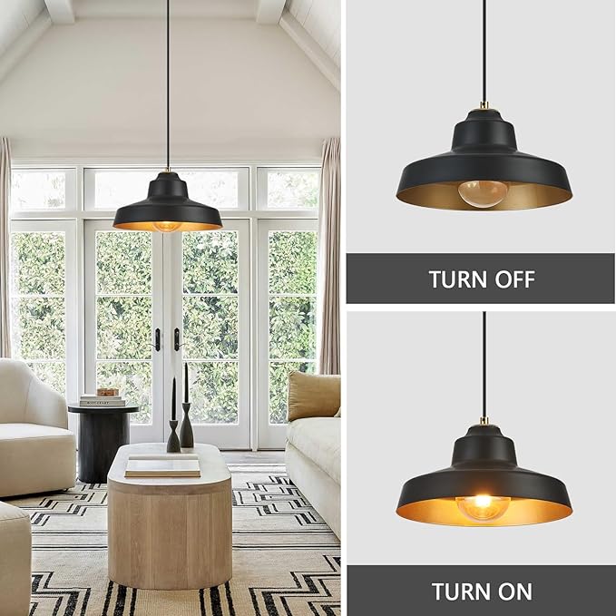 12 Inch Black Pendant Light Fixture,Farmhouse Hanging Lamp Adjustable Height Dome Pendant Lights for Kitchen Island Dining Room,3 Pack