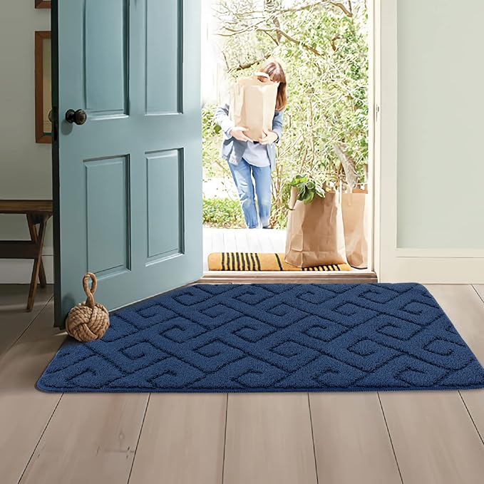Walensee Indoor Doormat, Front Door Mat for Entrance (32"x48"Navy Blue) Machine Washable Entryway Rug, Non Slip Trapper Door Rugs Absorbent Dirt Low Profile Shoes Scraper Inside Floor Mats