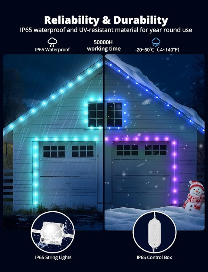 APPECK Permanent Outdoor Lights for House, 100ft with 90 LEDs, 60lm Warm White with Solid Cover, RGBW Smart LED Strip Lights IP65 Waterproof, with Alexa, for Eaves Garage Porch Christmas Decor