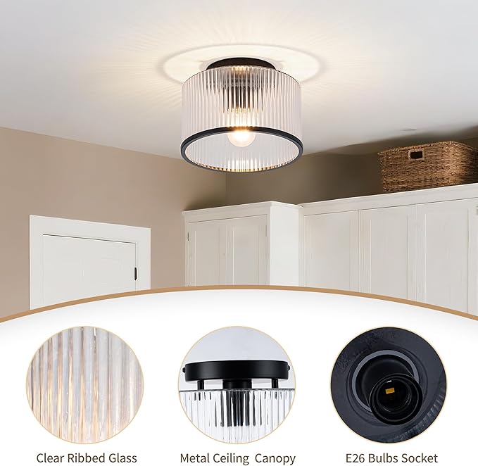 MAYNA Modern Black Semi Flush Mount Ceiling Light Fixture, 1-Light Hallway Light Fixtures Ceiling Mount, Dimmable Kitchen Lighting Fixtures Ceiling Lights for Bedroom Bathroom Dining Room Entryway