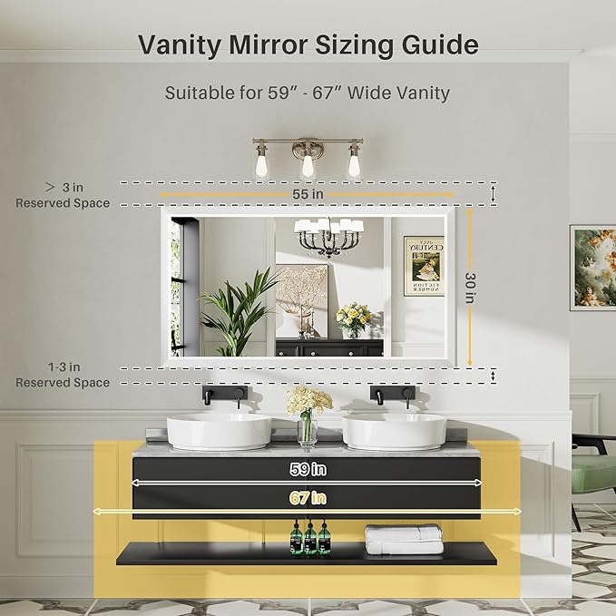 55x30 Inch White Bathroom Mirror for Wall, Thick Metal Framed Rectangle Mirrors for Over Sink, Bedroom, Living Room, Entryway, Anti-Rust, HD Tempered Glass