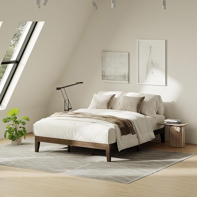 Queen Size Wood Platform Bed Frame, 12 Inch Solid Wood Bed Frame with Wooden Slats, No Box Spring Needed, Easy Assembly,Espresso