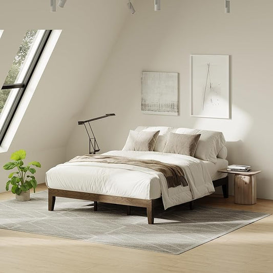 Queen Size Wood Platform Bed Frame, 12 Inch Solid Wood Bed Frame with Wooden Slats, No Box Spring Needed, Easy Assembly,Espresso