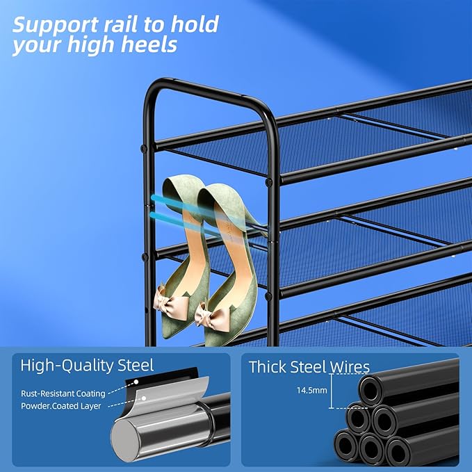 SUFAUY 3-Tier Mesh Shoe Rack, Closet Metal 33" Wide Shoe Rack Organizer Heavy Duty, Black