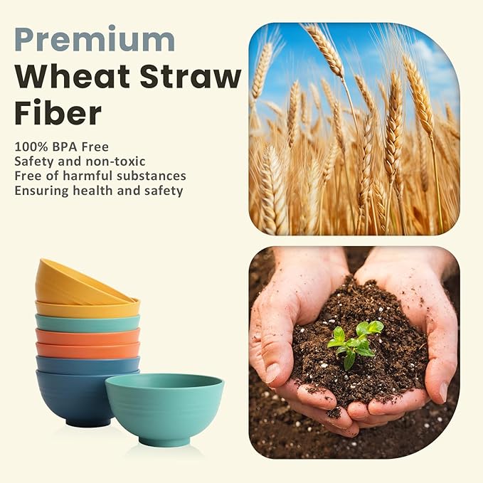 Homienly Wheat Straw Small Bowls, Unbreakable Dessert Bowls set of 8, 10 OZ Mini Bowl for Kitchen, Microwave and Dishwasher Safe Small Bowl for Snack, Ice Cream, Yogurt,Portion Control - Multi, Matte