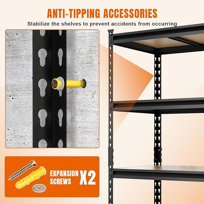 BIG RED Storage Shelving Unit, 5-Tier Adjustable, Heavy Duty Metal Garage Shelves/Utility Rack for Kitchen, Pantry, Basement, Bathroom, Laundry - 2,000 lbs Capacity, Black, 72" H x 35" W x 12" D