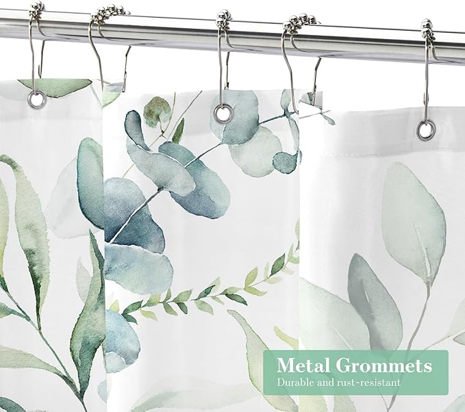 MitoVilla Sage Green Small Stall Shower Curtain 36 x 72, Spring Floral Narrow Half Size Fabric Elegant Shower Curtains for Modern Chic Bathroom Decor, Summer Watercolor Eucalyptus Leaf