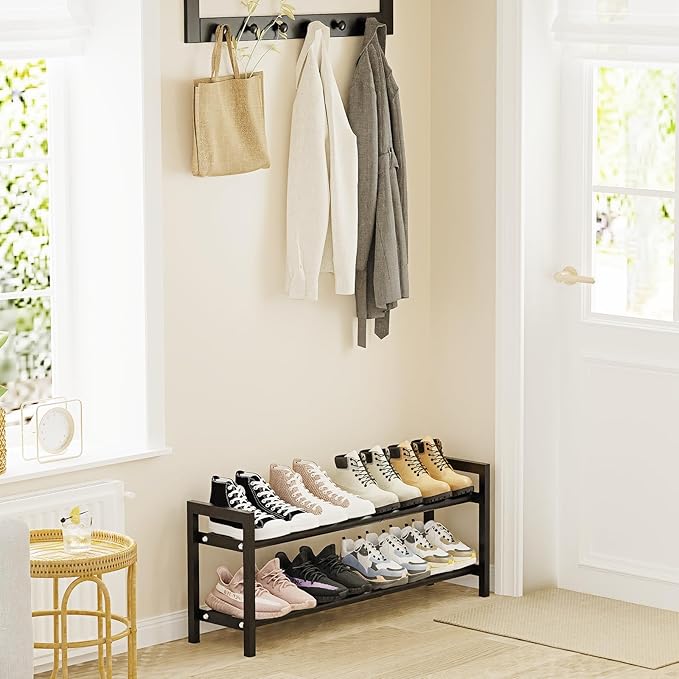 Mavivegue Expandable Shoe Rack, 2-Tier Adjustable Shoe Organizer, Shoe Shelf for Closet, Entryway, Front Door