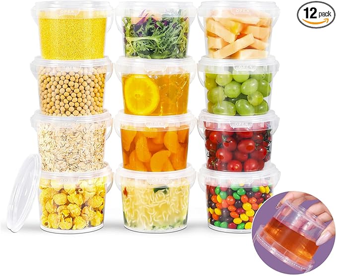 ASEVAT 10oz Airtight Plastic Storage Containers, Reusable Food Storage Containers, Stackable Microwave Safe Bowls With Lids, Freezer Safe Containers, Sauce, Soup (12Pack)