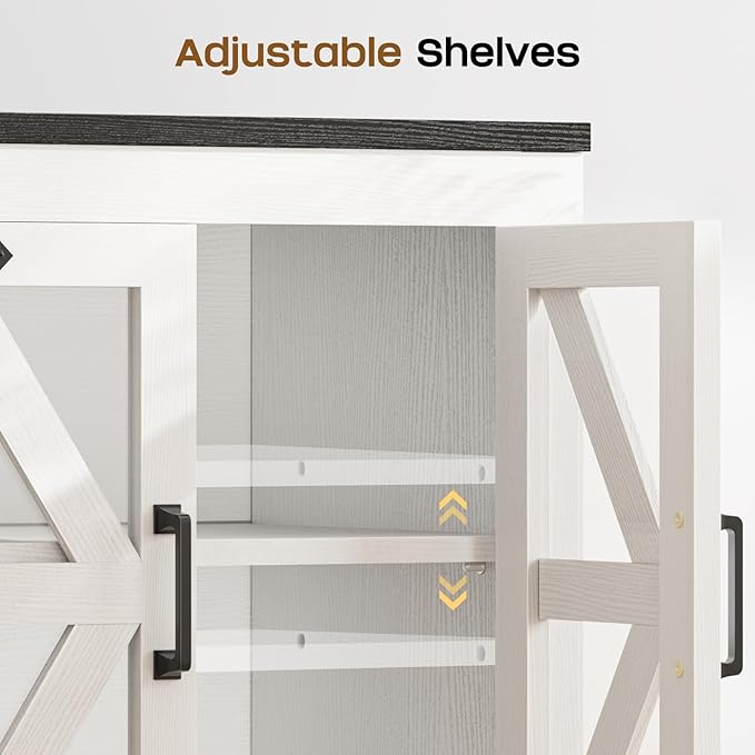 Farmhouse Side Table with Storage Cabinet, End Table with Adjustable Shelf, Large Night Stand, Wood Nightstand with Charging Station, 24" End Tables Living Room, Rustic Bed Side Tables Bedroom