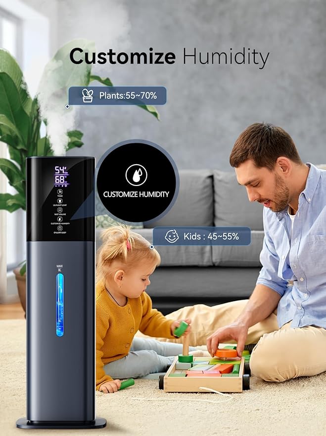 Humidifiers for Bedroom, 2.11Gal 8L Quiet Humidifiers for Large Room with Timer, 360°Nozzle, 3 Speed Ultrasonic Cool Mist Humidifier with Humidistat for Baby, Customize humidity for Home Adults Plants