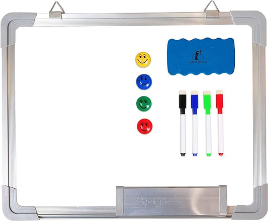 Whiteboard Set - 15 x 12 in Dry Erase Board with 1 Magnetic Dry Eraser, 4 Dry Wipe Markers and 4 Magnets - Small White Board Wall Hanging Marker Board for Home Office School (15x12)