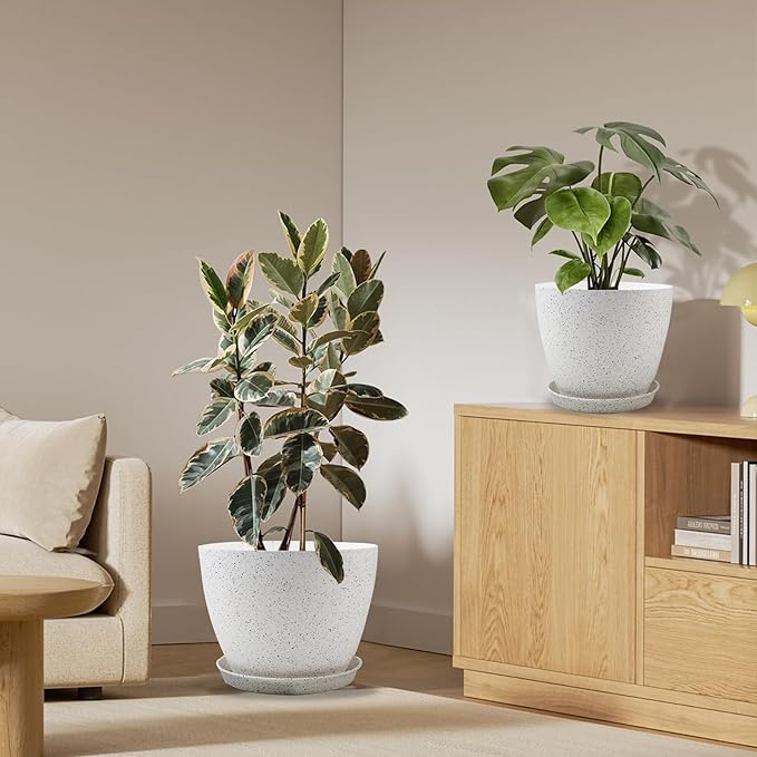 Plant Pots 8.5/7.5/6.5/6 inch, 4 Pack Pot for Flower Pots for Indoor Plants, Modern Decorative Plastic Planters with Drainage Holes and Saucers for House Plants Indoor Outdoor Flower Plants