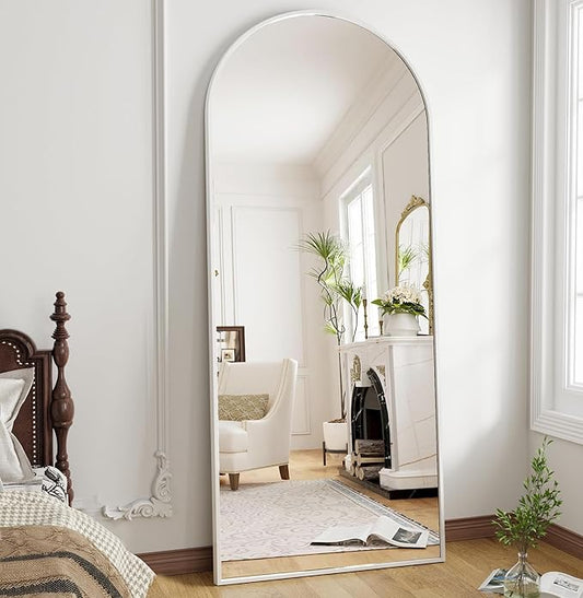 OGCAU Arched Full Length Mirror, 70"x26" Floor Body Mirror with Stand, Wall Mounted Hanging, Standing or Leaning with Aluminum Frame for Bedroom Living Room (White)