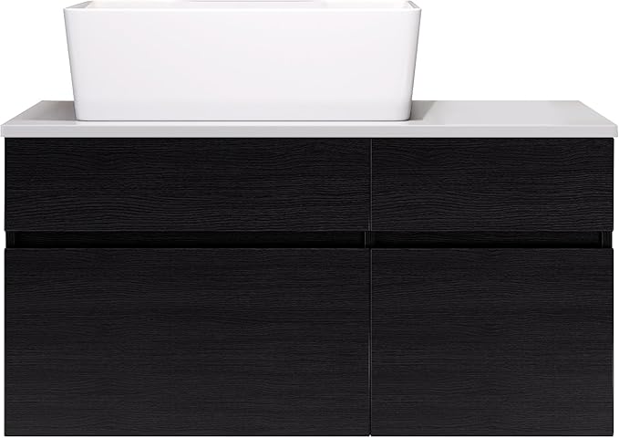 Goujxcy 31.5" Wall Mounted Bathroom Vanity with Sink, Modern Floating Bathroom Cabinet with Ceramic Sink & Storage, Wood Hanging Bath Room Cabinet with Soft-Close System (White & Black)