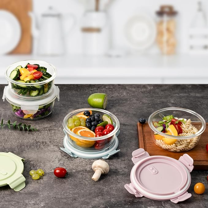 4 PCS Food Storage Containers with lids Set, Airtight 2.5 Cup Glass Meal Prep Containers, Heat-Resistant BPA-Free Glass Containers for Soup Leftover, Microwave, Dishwasher Freezer Safe 20 OZ