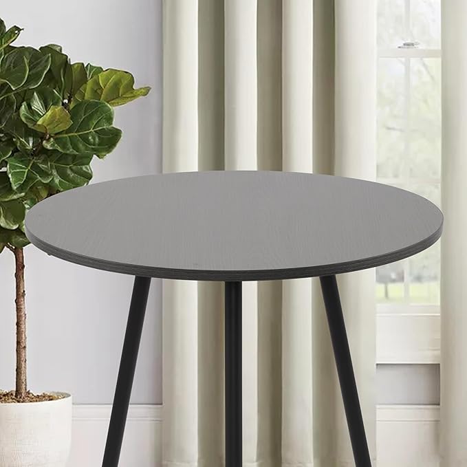 NOBPEINT Round Modern Wooden Side Table, 28 Inches End Table with 3 Metal Legs (Grey)