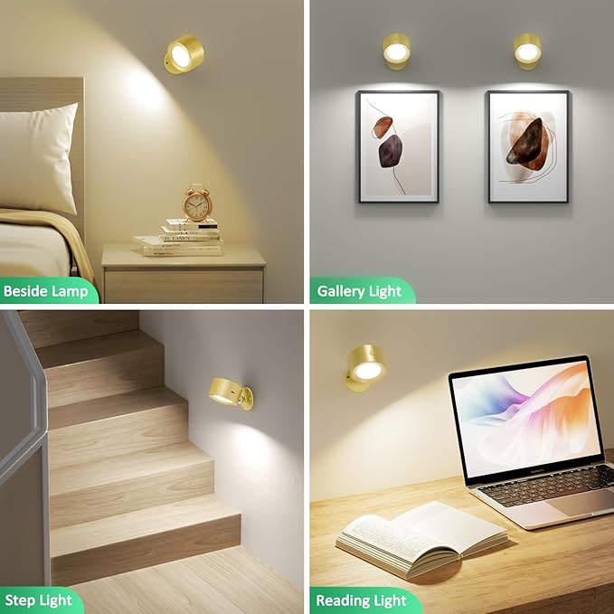Lightbiz LED Wall Lights 3 Pcs with Remote, Sconces Lamp Rechargeable Battery Operated, 3 Color Temperatures & Dimmable Magnetic 360° Rotation Cordless for Bedroom Bedside