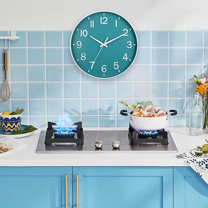 HZDHCLH Teal Wall Clocks Battery Operated,12 inch Silent Non Ticking Modern Wall Clock for Living Room Bedroom Kitchen Office Classroom Decor