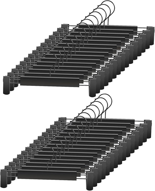 Clothes Pants Hangers, Space-Saving Skirt Holders with 360 ° Swivel Hooks, Adjustable Clips, Trouser Hangers, Clothes Coat Garment Jeans Hangers (30 Pack, Black)