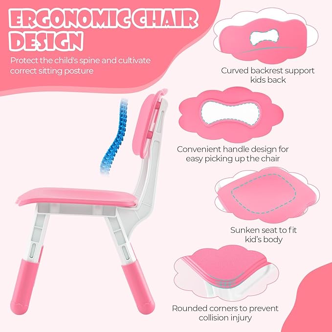 HONEY JOY Kids Table and Chair Set, Height Adjustable Children Activity Table and 4 Chairs Set w/Erasable Graffiti Desktop, Toddler Table and Chair Set for Daycare, Classroom, Home (Pink)