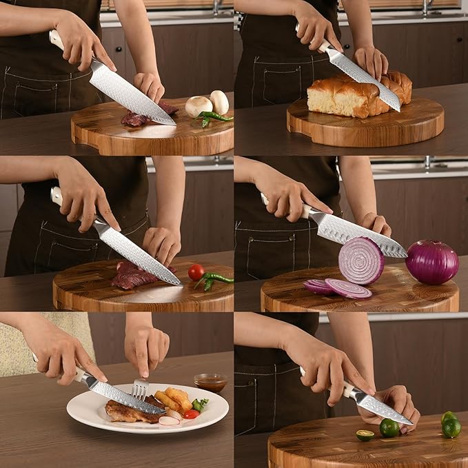 NANFANG BROTHERS Damascus Kitchen Knife Set,14 Pieces Drawer Knife Set,ABS Ergonomic Handle for VG10 Steel Professional Chef Knives Set with Block and Steak Knives