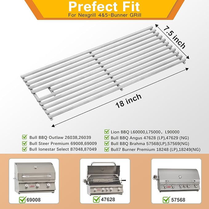 Grill Grate Replacement Parts for Blaze Grill 3, 4, 5 Burner Blaze Grill Models,18 x 7-3/8(3/8" Triangle Rod 4 PC)