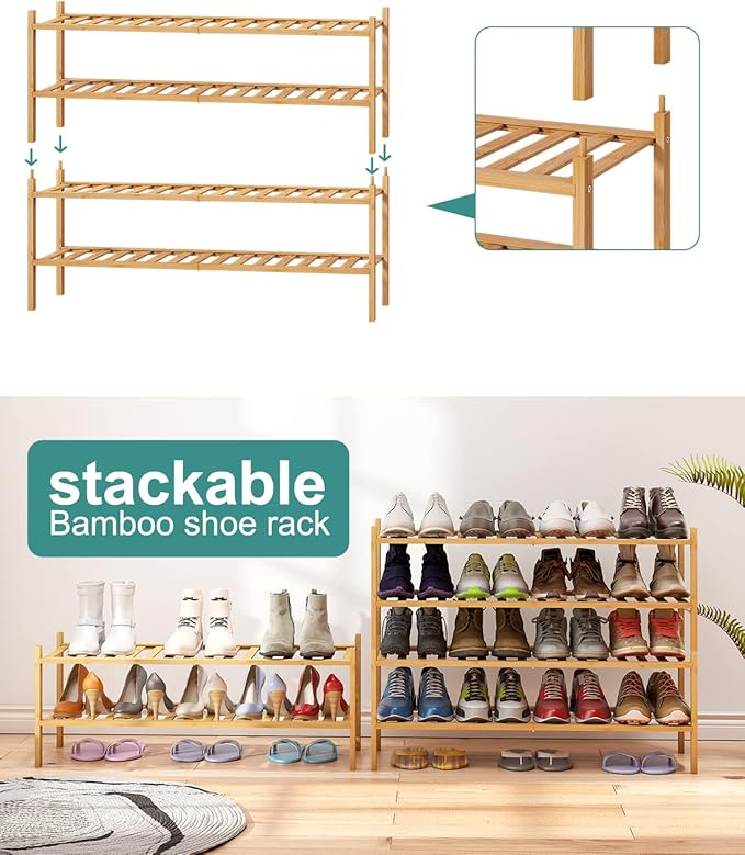 Shoe Rack, 4-Tier Long Shoe Rack for Entryway, Bamboo Wood Shoe Shelf for Closet & Hallway, Long 33IN | Beautiful | Functional | Sturdy | Durable