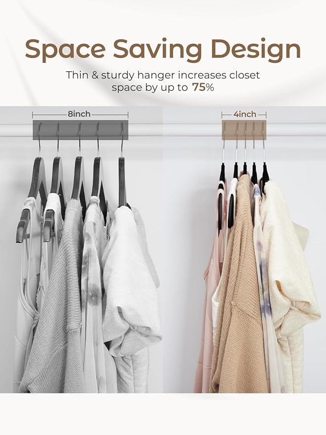 HOUSE DAY Black Velvet Hangers 20 Pack, Luxury Non Slip Felt Hangers, Space Saving Clothes Black Hanger Heavy Duty, No Shoulder Bump Focked Hanger with 360° Swivel Hook for Closet