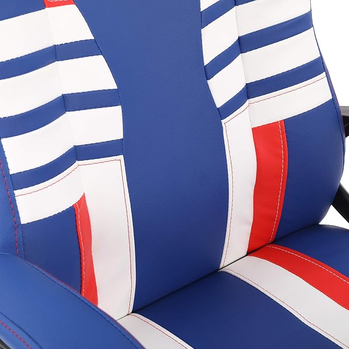 Modern-Depo Ergonomic Gaming Chair for Teenagers Juniors, High Back Swivel Racing Computer Chair, Height Adjustable Racing Gaming Chair, Soft Padded Armrest, Blue White