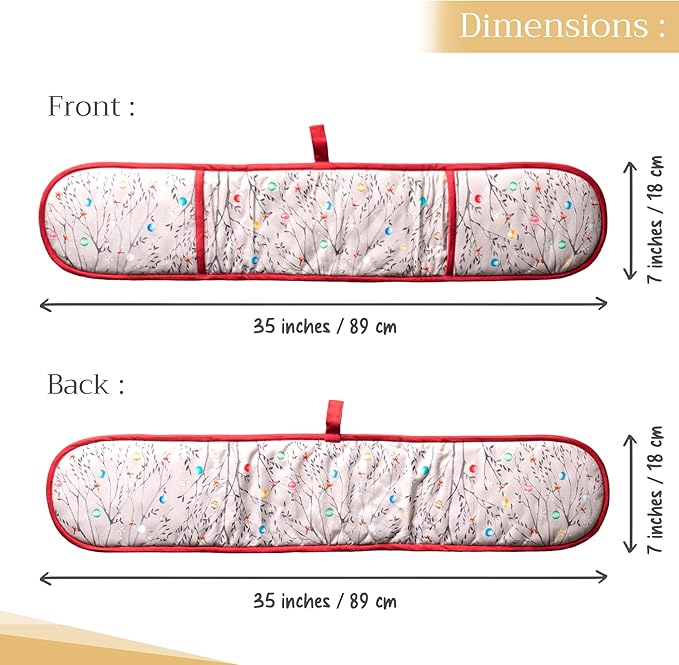 Maison d' Hermine Double Oven Mitt (7" x 35") 100% Cotton Heat Resistant BBQ Cooking Gloves with Loop for Thanksgiving Christmas Decorations Baking Cooking Barbeque Handling Hot Pan (Fairy Christmas)