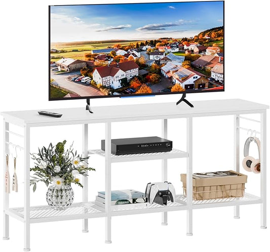 Furologee TV Stand for TVs up to 55 Inch, Entertainment Center with Open Storage Shelves, Media Console Table with Soundbar Shelf for Living Room, Bedroom, White