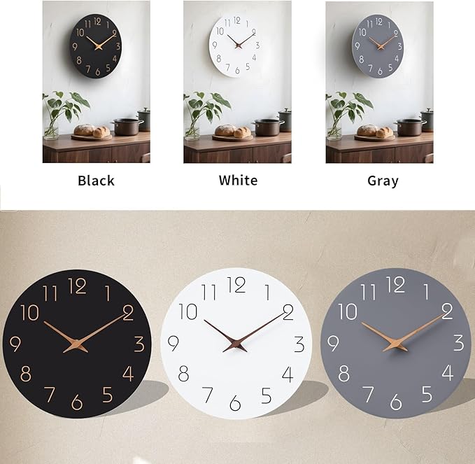 Mosewa Wall Clock 14 Inch White Silent Non Ticking Battery Operated Simple Minimalist Wooden Clock Decorative for Kitchen Bathroom Home Bedroom Living Room Office