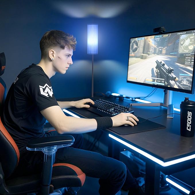 FRIDEKO HOME Floor Lamp with Blue Shade, Simple Design with Foot Pedal Switch, Small Tall Lamps for Living Room Bedroom Office, Corner Floor Stand Light with Black Pole Lamp (No Bulb/No Remote)