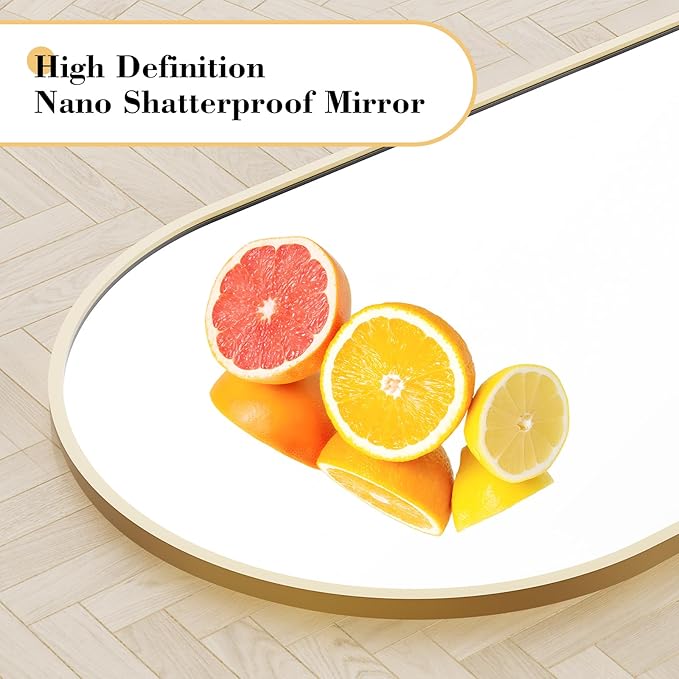 OLIXIS Arched Full Length Mirror 64"x 21" for Bedroom, Full Body Mirror with Stand, Hanging or Leaning for Wall, Aluminum Alloy Thin Frame Floor Standing for Living Room, Long, Classical Gold