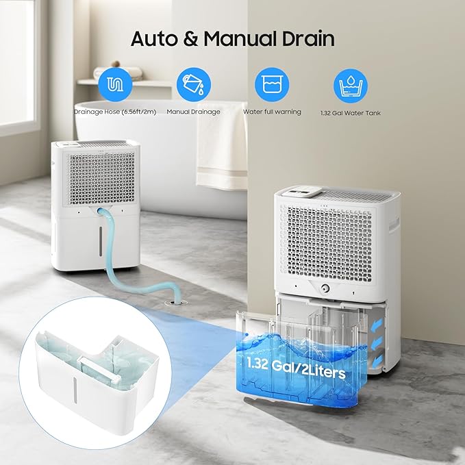 5500 Sq.Ft Energy Star Dehumidifier for Basement Home, ANDTE 80 Pints Large Room Dehumidifiers Efficient with Drain Hose & 1.32 Gal Tank, Smart Humidity Control, Touch Control Panel, Auto Defrost