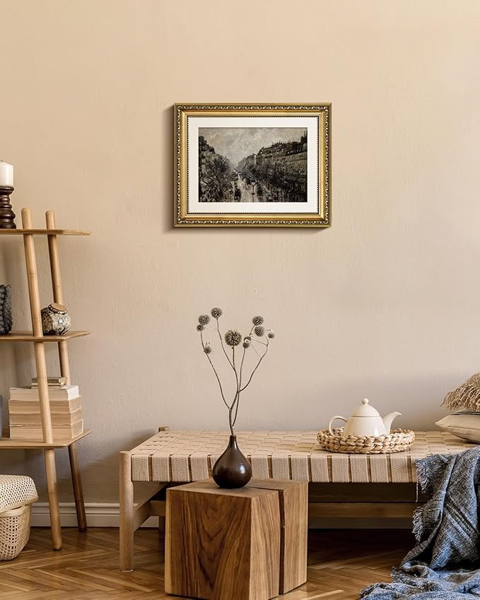 VIYYIEA Gold Framed Wall Art Canvas Print Home Decor for Living Room Classical Cityscape Artwork Wall Decorations Vintage Canvas Prints Parisian Street Bathroom Farmhouse Wall Pictures Office 11x14in