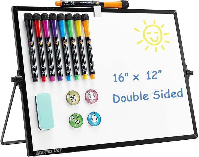 TSJ OFFICE Dry Erase White-Board - 12 X 16 Inches Portable Small Magnetic Whiteboard with Hooks for Wall, Mini Desktop Whiteboard 360 Degrees Revolving Double Sided Stand for Office, Home, School