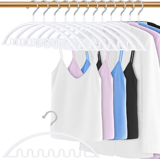 Clothes Hangers 12 Pack, Sweater Hangers No Shoulder Bump Metal Non Slip Heavy Duty Coat Hangers for Closet Organizers and Storage Space Saving Shirt Hanger for Suits Dresses Jackets Bra Shirt White