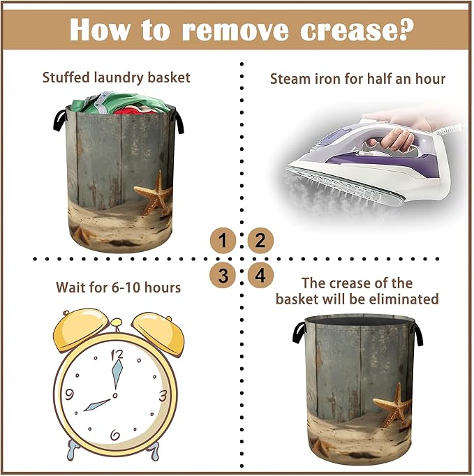 Large Laundry Basket,Sand Starfish Collapsible Laundry Baskets,Wood Board Waterproof Oxford Hamper with Handles for Bathroom Bedroom Nursery Home Storage 16"x20"