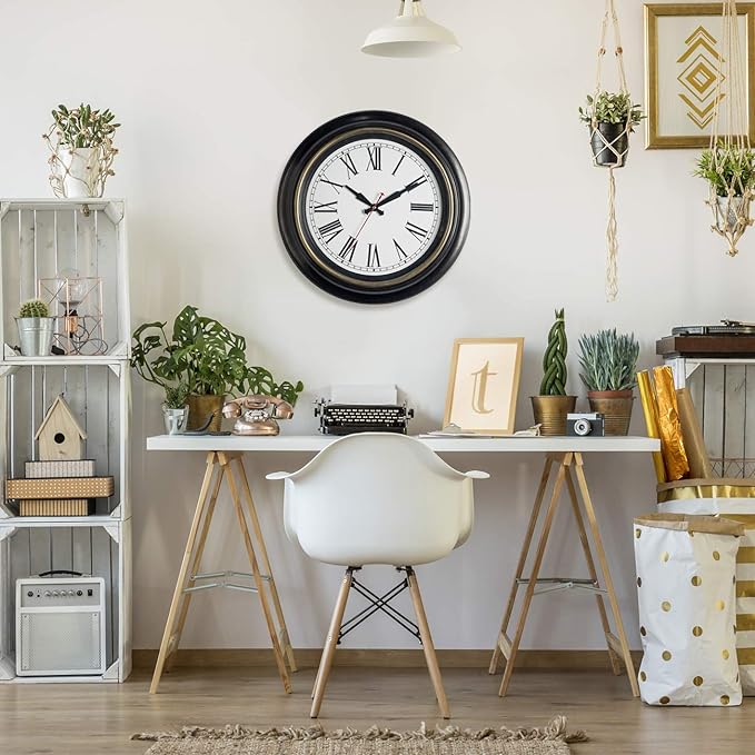 Bernhard Products Extra Large Wall Clock, 18 Inch, Dark Brown, Quartz Silent, Battery Operated, Non-Ticking, Decorative Roman Numeral, Stylish Clock, Accurate Timekeeping