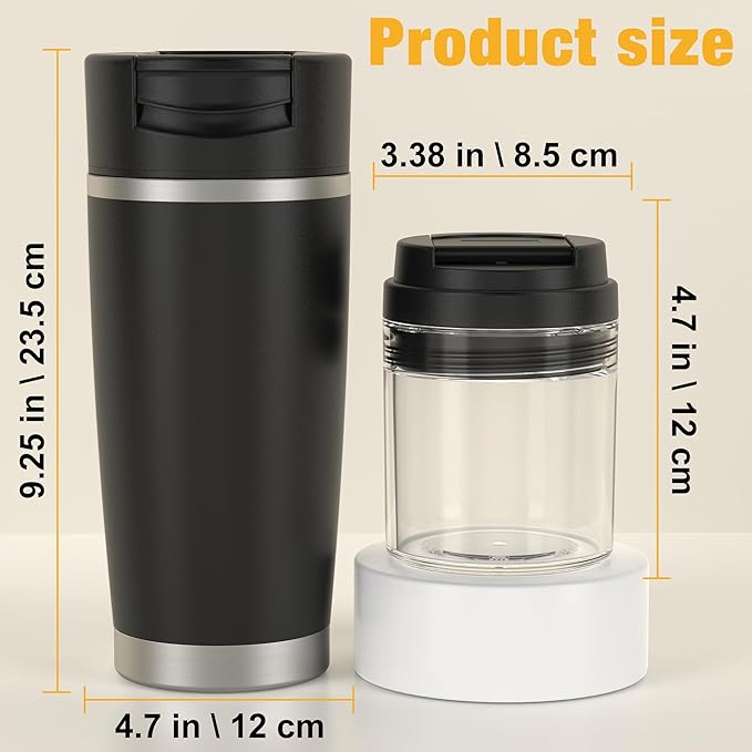 Portable Personal Blender 24oz Vacuum Cup Cordless Blender for 120 Watt Rechargeable Personal Size blender With Stainless Steel Bottle Ideal For-Shakes and Smoothies, BPA Free (Black）