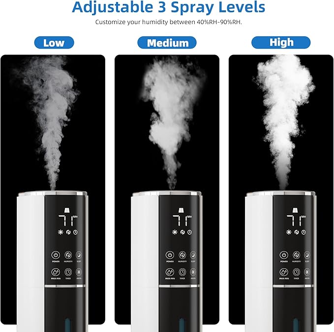 Large Humidifier for Bedroom,9L/2.5Gallon Cool Mist Humidifier with Humidistat,360°Nozzle, 350ML/H Big Mist Level,Cover up to 550ft²,Plant Quiet 30db humidifier with essential oil diffuser