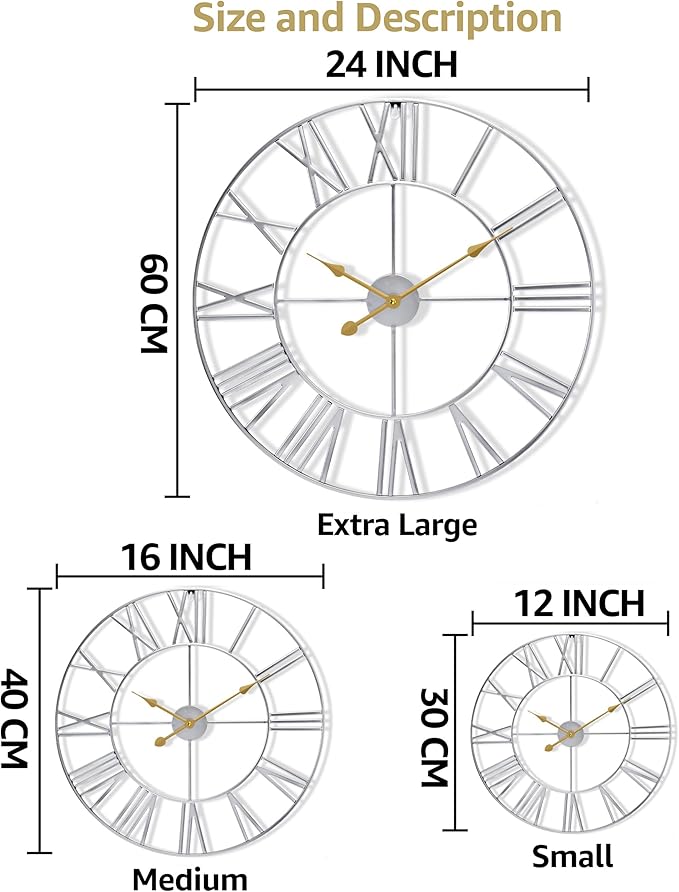 Sorbus Large Wall Clock for Living Room Decor – Easy to Hang 16-Inch Big Wall Clock – Metal Wall Art for Kitchen, Bedroom, Home, Office – Analog Decorative Wall Clock (White)