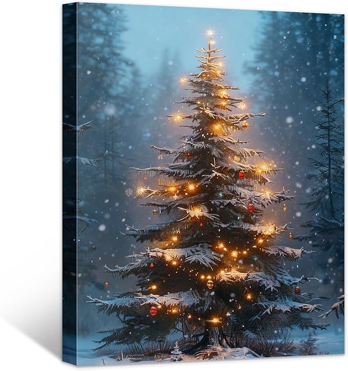 Framed Christmas Pictures Wall Decor,Vintage Pine Tree Prints,Winter Christmas Canvas Wall Art Decoration for Bedroom Bathroom Living Room Rustic Xmas Holiday Gifts (Christmas Tree 3, 24'' X 36'')