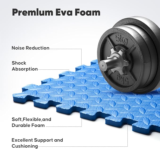 Home Gym Mat, Puzzle Exercise Mat, 1of EVA Interlocking Foam Floor Tiles for Home Workout Equipment and Kids' Play Areas - Grey, 24 in x 24 in x ½ in - 32 Tiles (Grey, 32 Pack 128 sq ft)
