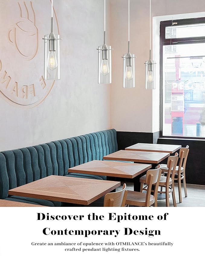 Brushed Nickel Pendant Lights Kitchen Island 1 Pack, Glass Pendant Light, Modern Clear Glass Pendant Light Fixture, Hanging Pendant Lights for Kitchen Island Dining Room Bar