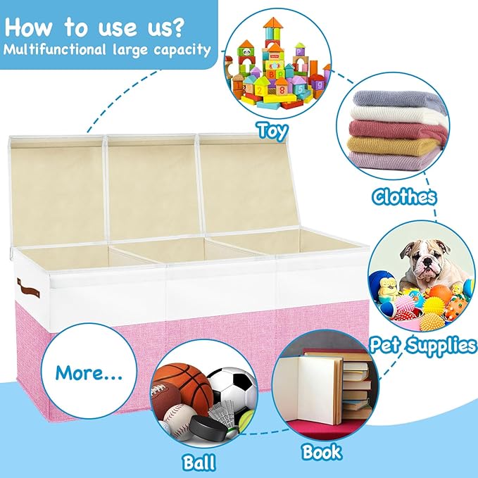 Large Toy Box Chest,Toy Storage Organizer,Storage Bins with Lids,Stuffed Animal Storage,Toy Bins for Kids,Toddlers,Baby,Girls,Nursery,Living room,playroom(Pink)