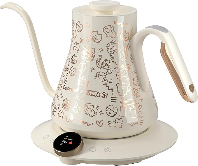 Cocinare x Chanoir FLOW M9 Pro Electric Kettle, Art de Paris Collaboration, Premium Gift Box Packaging with Coffee Mat, ±0.5℉ Temp Control for Coffee & Tea (Chanoir White)